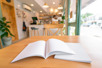Blank catalog, magazines,book mock up on wood table