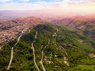 Lombardy Castle in Enna Sicily, Italy. Aerial photo
