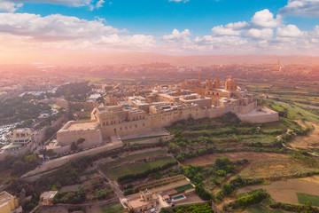 Obraz premium Old castle Mdina cathedral city, Malta. Aerial top view