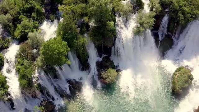Slow rising drone footage of Kravica Waterfalls, Kravice, Bosnia