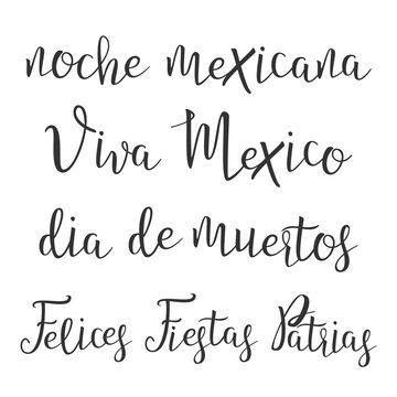 Funny Modern Calligraphy Of Hispanic Word Vector. Stylish Typography Inscription With Different Handwritten Drawn Latin Letters Noche Mexicana Viva Mexico Elegance Decoration. Text Flat Illustration