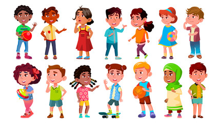 Multicultural Characters Children Kids Set Vector. Design Collection Of International Asian, African, European Smiling Children Little Boy And Girl. Childhood Flat Cartoon Illustration