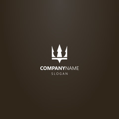 white logo on a black background. simple flat art vector logo of crown or trident Poseidon