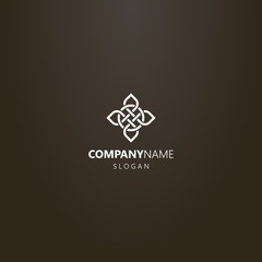 white logo on a black background. simple line art vector logo of cruciform element of celtic ornament 