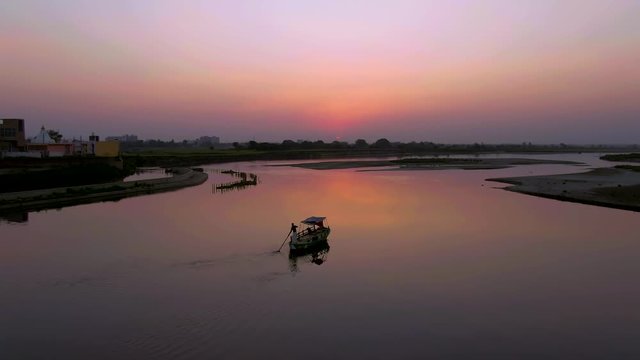 Vrindavan, city of 5000 temples. India, 4k aerial 