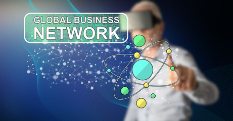 Man touching a global business network concept