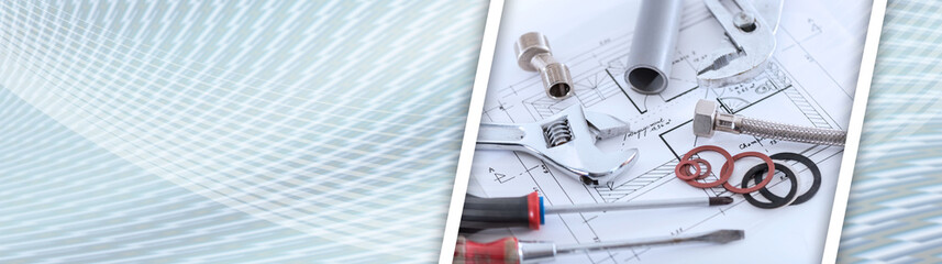 Set of plumbing materials; panoramic banner