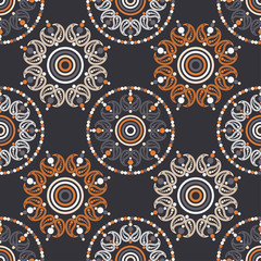 Paisley ornament. Polka dot. Ethnic boho seamless pattern. Ikat. Traditional ornament. Folk motif. Can be used for wallpaper, textile, invitation card, wrapping, web page background.