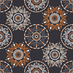 Paisley ornament. Polka dot. Ethnic boho seamless pattern. Ikat. Traditional ornament. Folk motif. Can be used for wallpaper, textile, invitation card, wrapping, web page background.