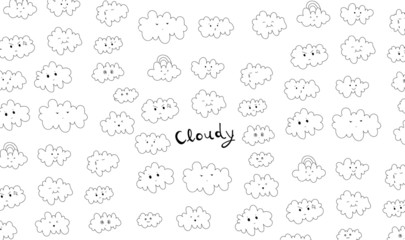 Isolated cute hand drawn emotional clouds set illustration on white background