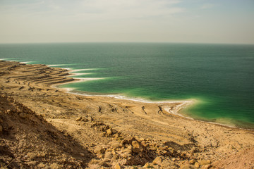dead sea salty shoreline aerial scenery landscape photography travel destination for tourists for health care and vacation 