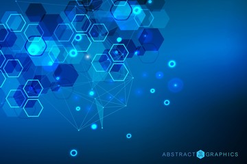 Hexagonal abstract background. Big Data Visualization. Global network connection. Medical, technology, science background. Vector illustration.