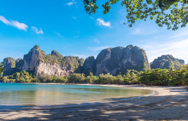 Paradise Railay beach Sea and limestone Krabi Thailand