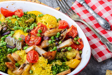 Baked vegetables with chicken breast