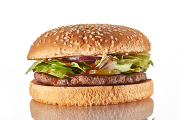 fresh tasty burger isolated on white background