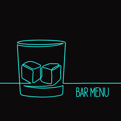 Whiskey glass with ice cubes. One continuous line drawing