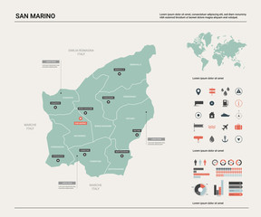 Vector map of San Marino. Country map with division, cities and capital. Political map,  world map, infographic elements.