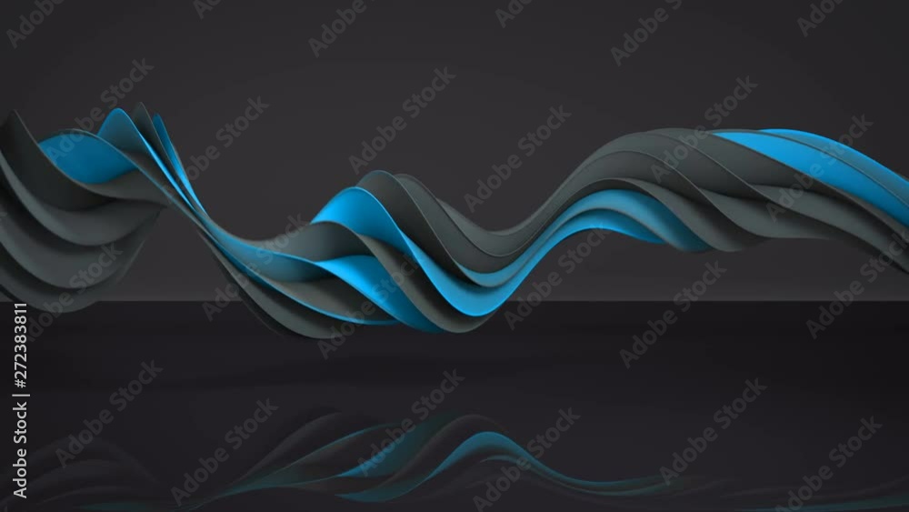 Poster blue and gray twisted spiral shape spinning. computer generated seamless loop animation. abstract ge
