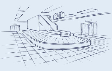 Point of checking luggage in airport. Vector drawing