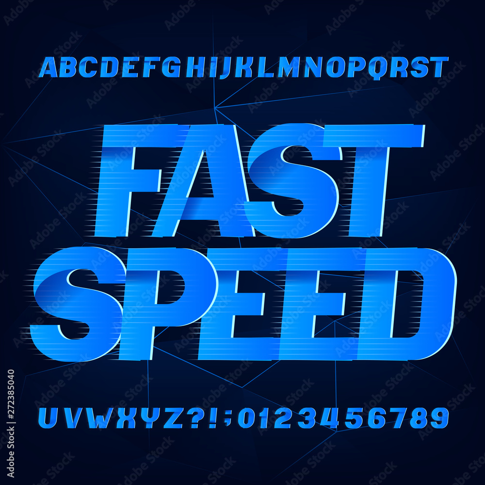 Fototapete fast speed alphabet font. speed effect type letters and numbers on abstract background. stock vector