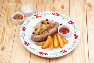 sausage with baked potatoes