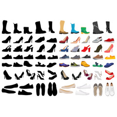 vector isolated fashion shoe set in flat style with silhouette
