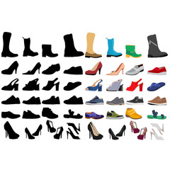 isolated fashion shoe set in flat style with silhouette