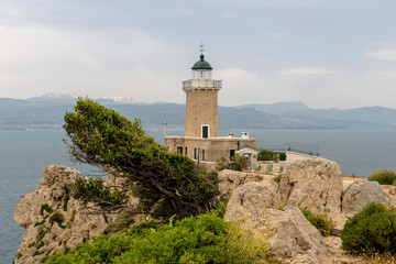 The Melagavi lighthouse on the Agrilaos peninsula (Europe, Greece)