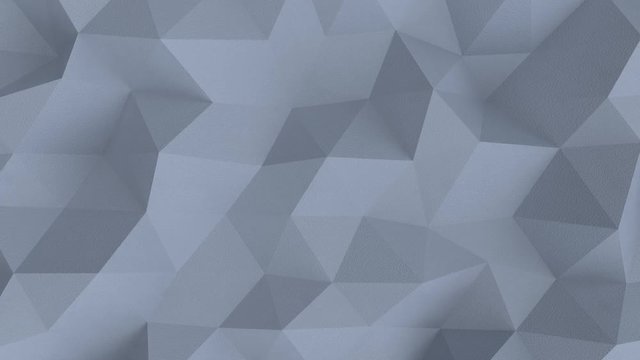 Low poly gray surface with plaster texture. Abstract geometric background. Seamless loop 3D render animation