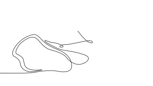 Self drawing simple animation of single continuous one line drawing bed, bedroom, morning, people, female, relax, couple, sleeping, sleep, bedtime . Drawing by hand, black lines on a white background.