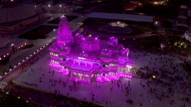 Vrindavan, city of 5000 temples. India, 4k aerial 