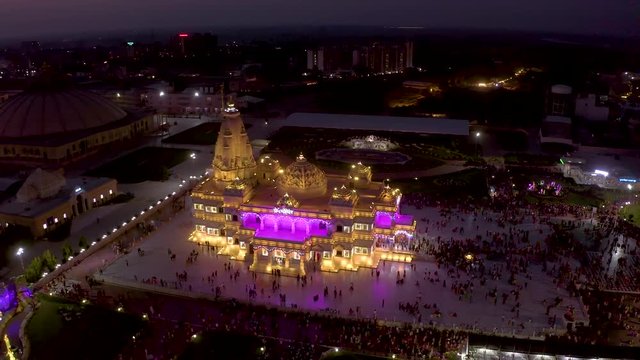 Vrindavan, city of 5000 temples. India, 4k aerial 