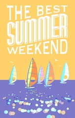 Summer retro poster with windsurfers