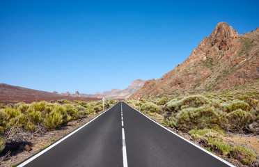 Scenic asphalt road in Teide National Park, Tenerife, Spain.