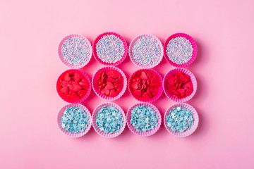 Bright beautiful colored ingredients and accessories for cooking desserts