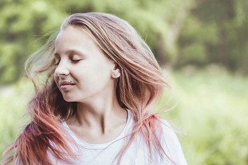 Happy girl with pink hair