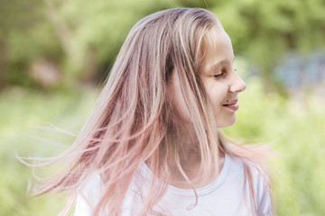Naklejka premium Happy girl with ash-pink hair