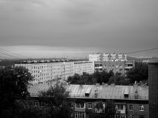 houses on the outskirts of Moscow in the evening