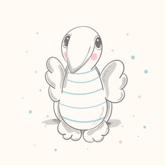 Cute parrot cartoon hand drawn vector illustration. Can be used for t-shirt print, kids wear fashion design, baby shower invitation card.