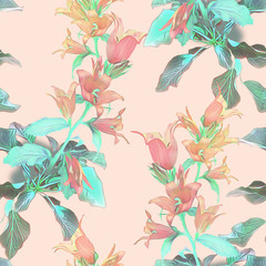 Bell flowers seamless pattern