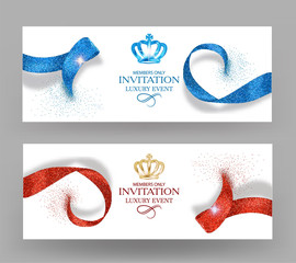 Invitation banners with abstract red and blue ribbons