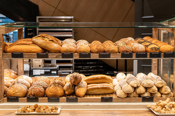 assortment of bread,Bakery shop concept background.