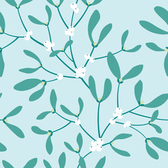 Seamless pattern with mistletoe branches. Vector illustration