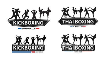 Vector kickboxing with Thai boxing action on flat big letters ideas concept creative design