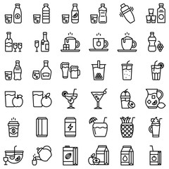 Beverage vector illustration set, line style icon