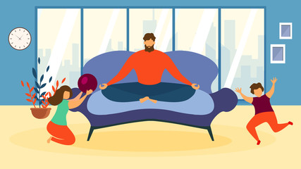 Cartoon Man Meditate on Sofa Children Play Game
