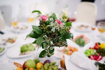 Sweet dessert table at a wedding.Cakestand at a wedding