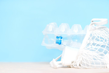 polyethylene plastic  on blue background