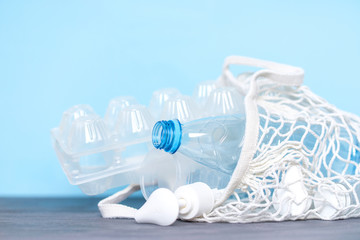 polyethylene plastic  on blue background