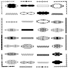 Set of decorative dividers, borders, swirls, dividing and scrolls isolated on white background. Vector illustration.
